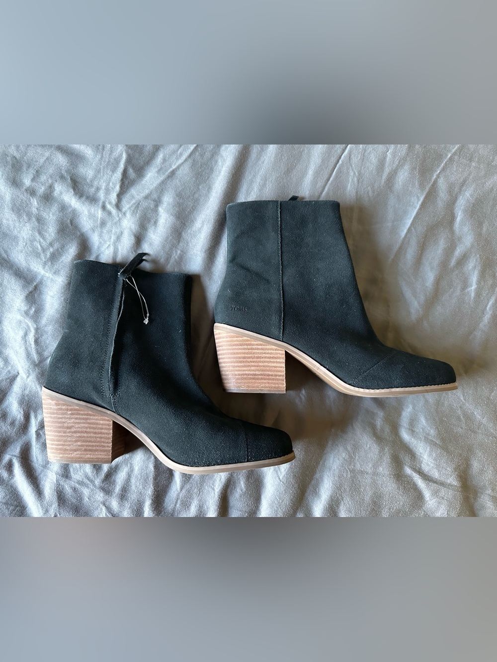 TOMS Black Suede Stacked Heel Ankle Boots